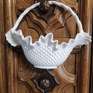 Vintage White Hobnail Basket